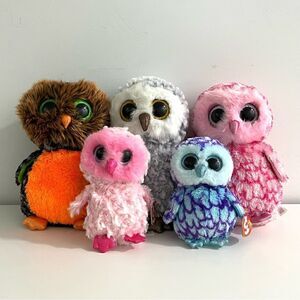 Lot of 5 Ty The Beanie Boo's Collection Owl Plush NWT 2014-2017